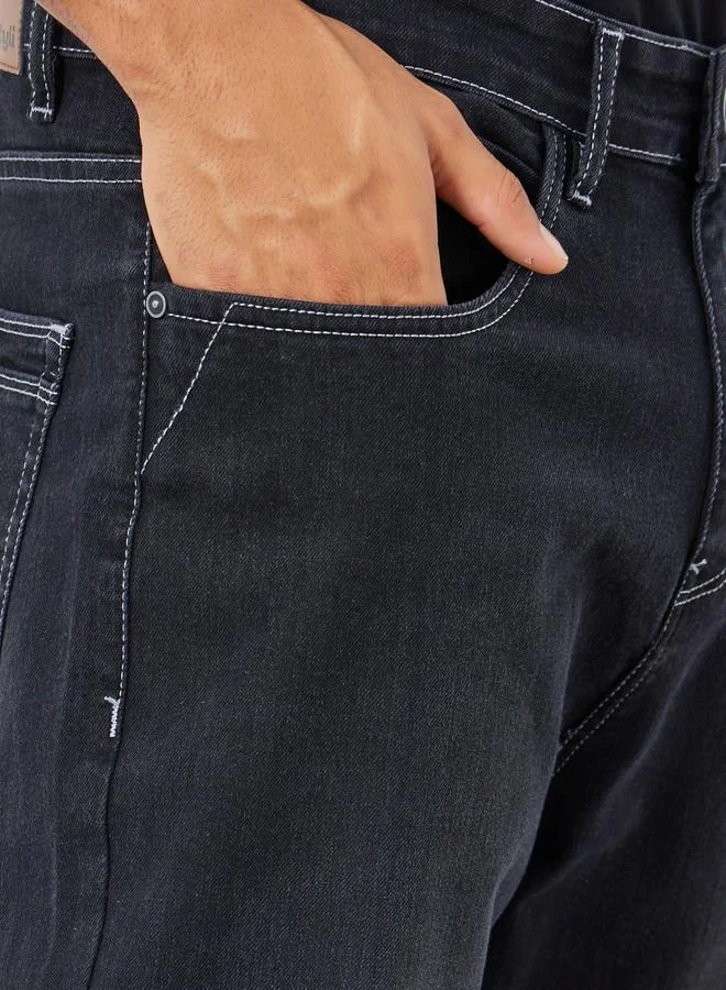 Styli Men Black Washed Relaxed Fit Jeans